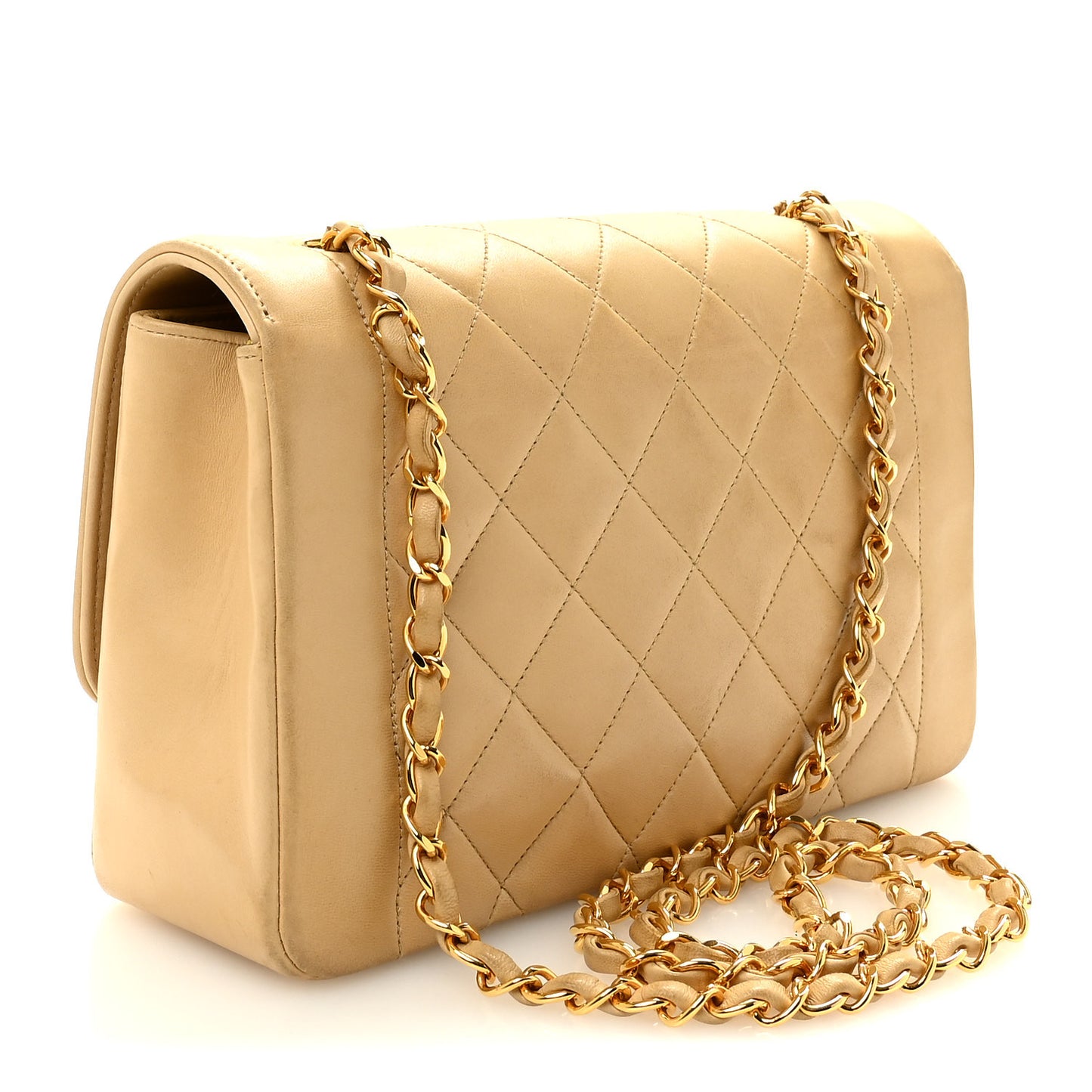 Lambskin Quilted Medium Single Flap Beige
