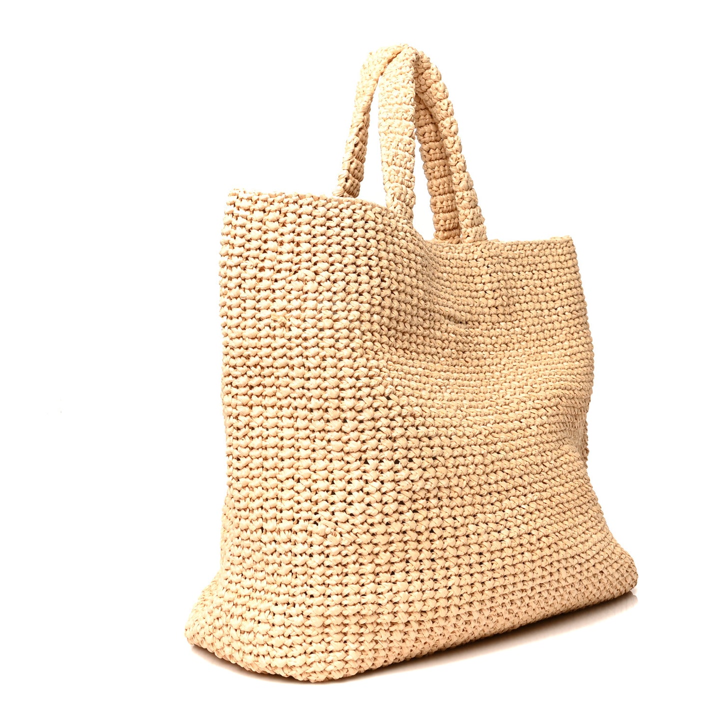 Yarn Raffia Effect Crochet Embroidered Logo Tote Naturale
