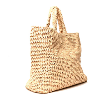 Prada Yarn Raffia Effect Crochet Embroidered Logo Tote Naturale 3 of 9