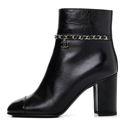Chanel Crumpled Calfskin Cap Toe Chain Short Boots 36.5 Black 1 of 12