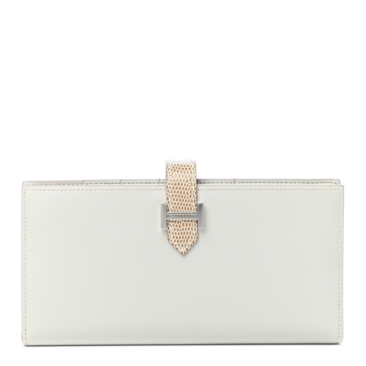 Hermes Tadelakt Lizard Bearn Gusset Wallet Gris Perle Ficelle 1 of 7