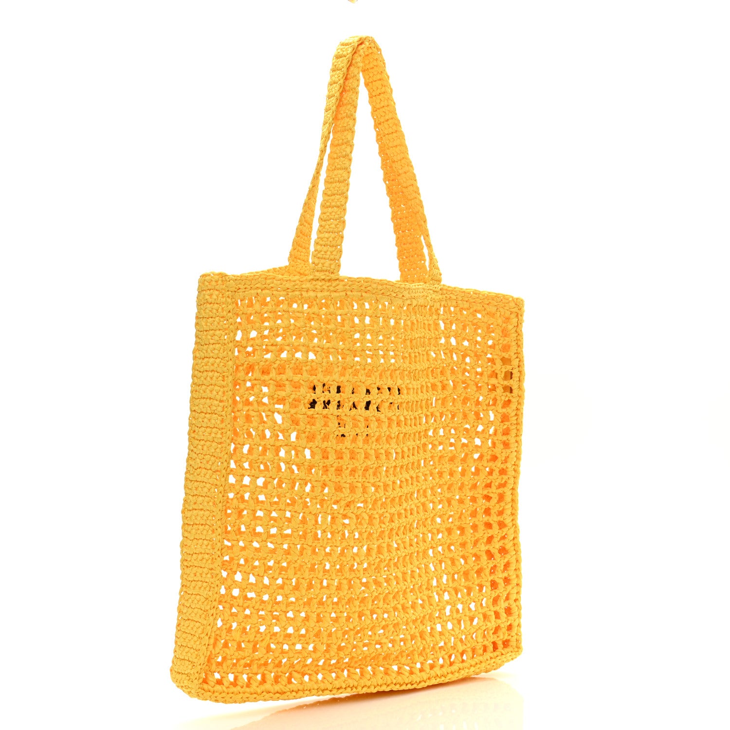 Prada Yarn Raffia Effect Crochet Logo Embroidered Tote Bag Giallo 3 of 10