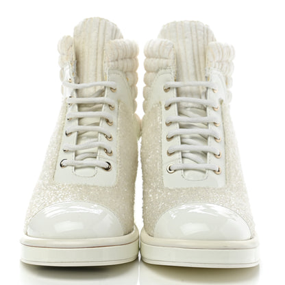 Chanel Tweed Patent Calfskin Velvet Lace Up Boots 37 White 2 of 11