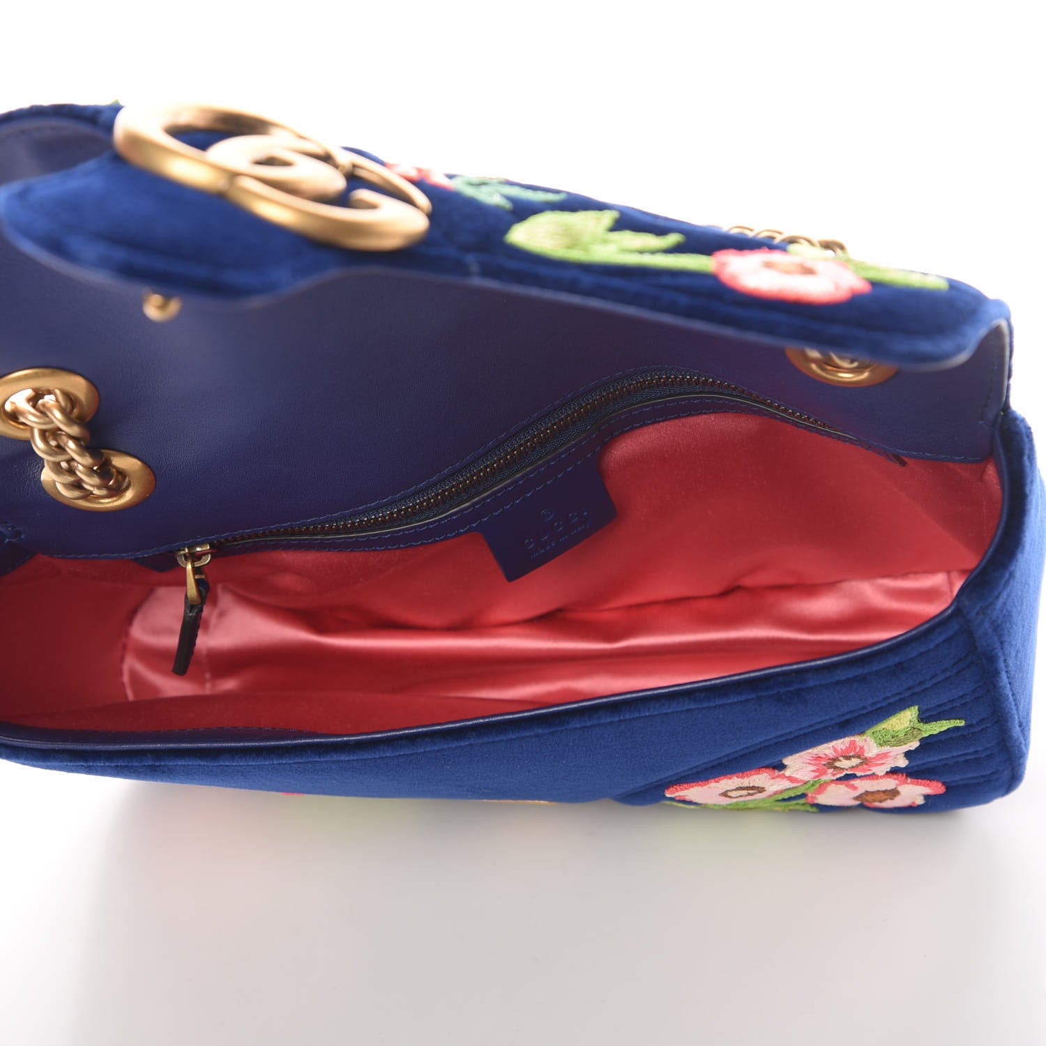 Gucci Velvet Matelasse Deer Embroidered Small GG Marmont Shoulder Bag Cobalt 5 of 9