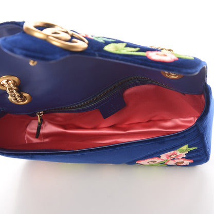 Gucci Velvet Matelasse Deer Embroidered Small GG Marmont Shoulder Bag Cobalt 5 of 9
