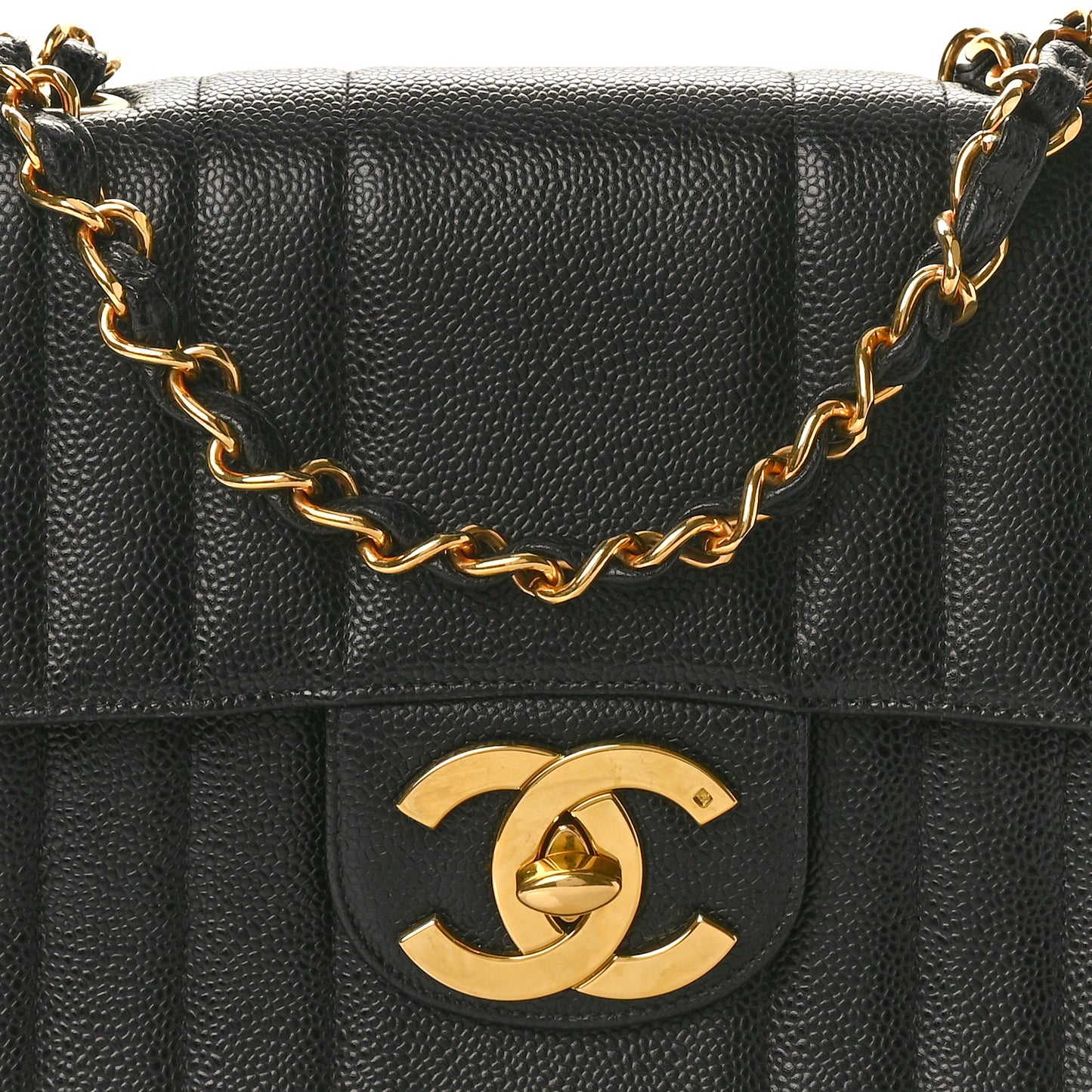 Caviar Vertical Quilted Jumbo Single Flap Black