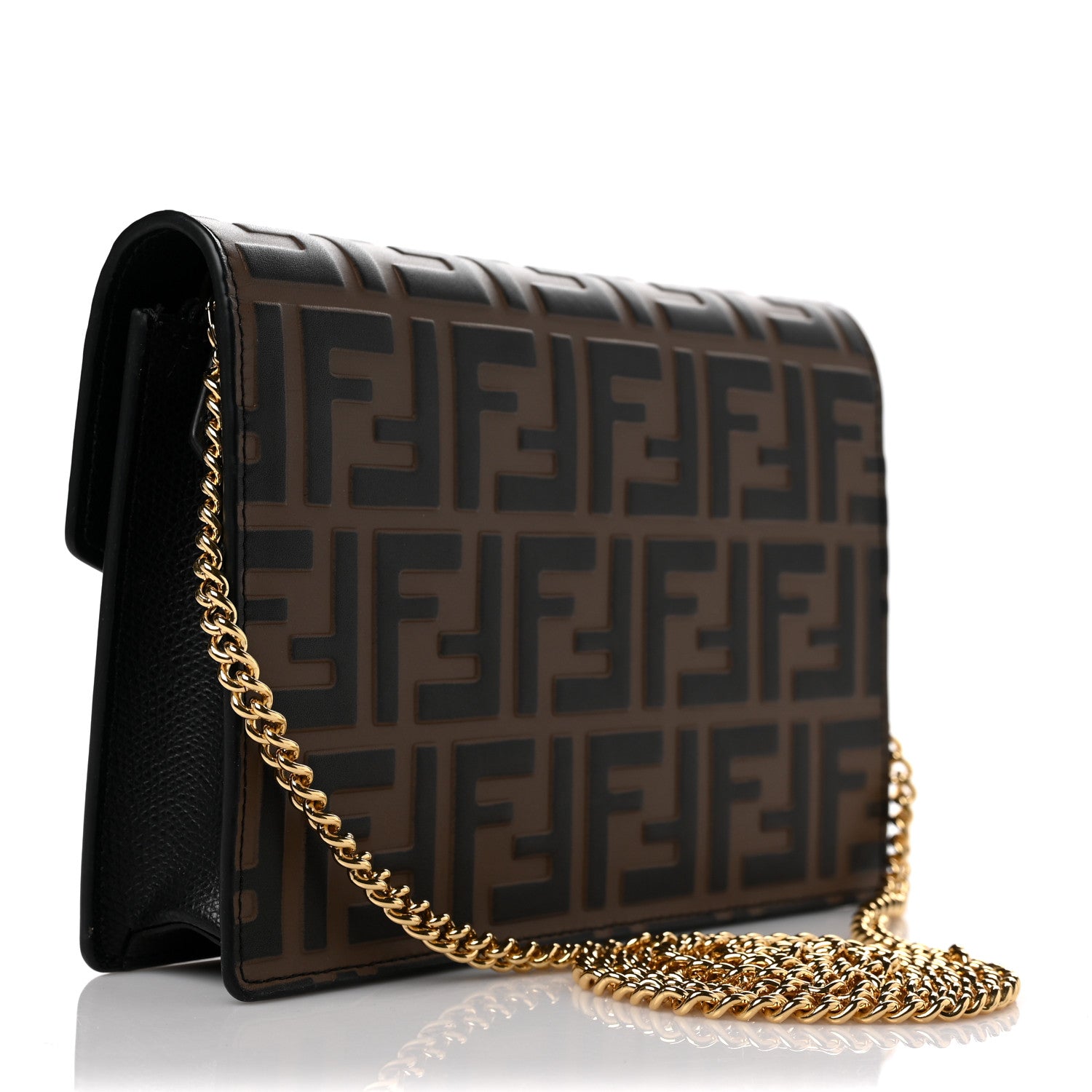 Fendi Vitello Cruise F is Fendi Bi-Color FF 1974 Embossed Medium Envelope Wallet On Chain Black Maya 3 of 11