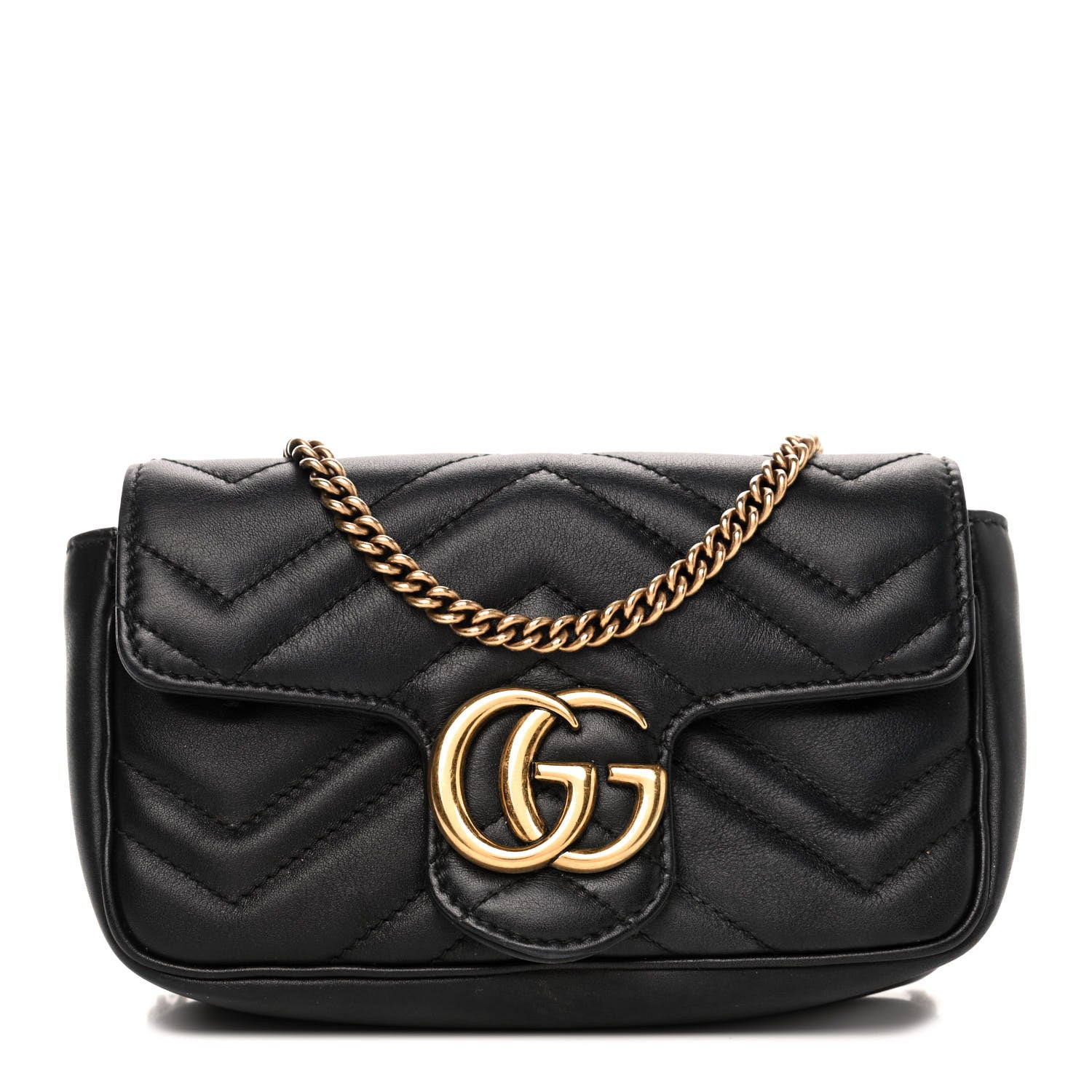 Gucci Calfskin Matelasse Super Mini GG Marmont Shoulder Bag Black 1 of 4