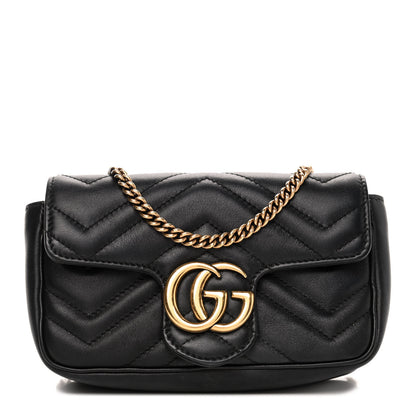 Gucci Calfskin Matelasse Super Mini GG Marmont Shoulder Bag Black 1 of 4