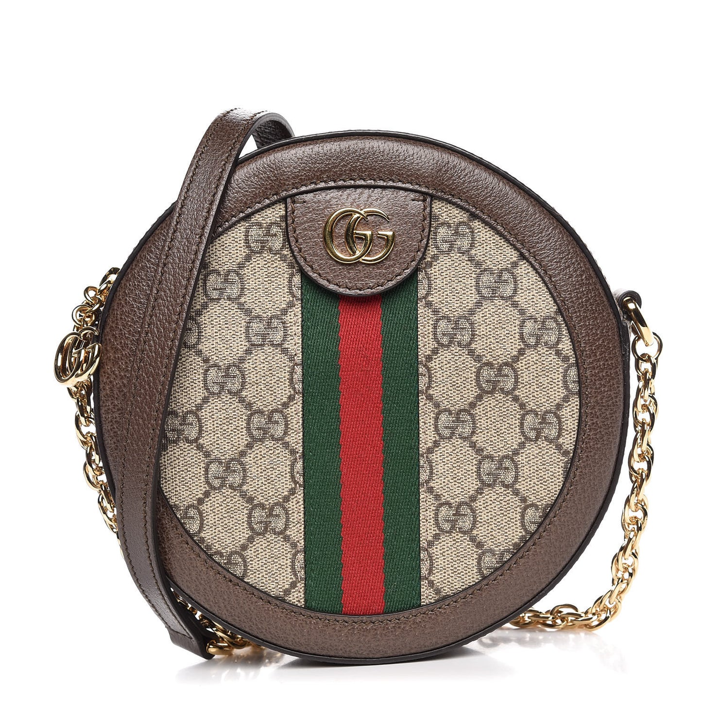 GG Supreme Monogram Web Mini Ophidia Round Shoulder Bag Brown