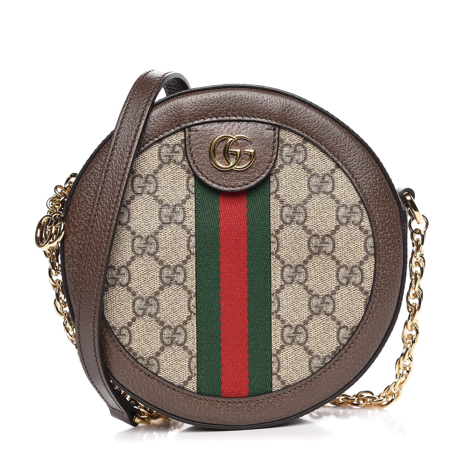 Gucci GG Supreme Monogram Web Mini Ophidia Round Shoulder Bag Brown 1 of 7