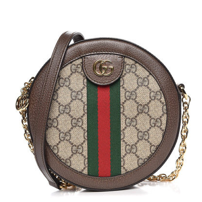 Gucci GG Supreme Monogram Web Mini Ophidia Round Shoulder Bag Brown 1 of 7