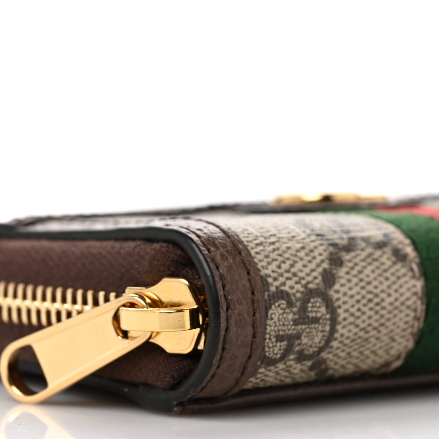 Gucci GG Supreme Monogram Textured Dollar Calfskin Web Ophidia Zip Around Card Case Wallet Beige Ebony New Acero 7 of 8