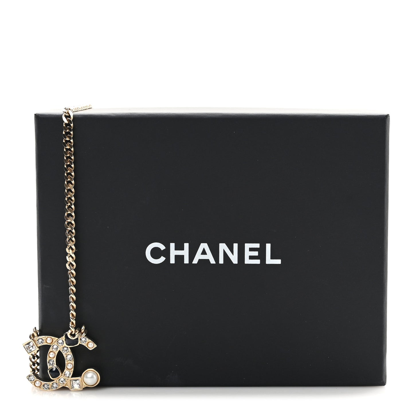 Crystal Pearl Resin CC Chain Necklace Gold Pearly White Black