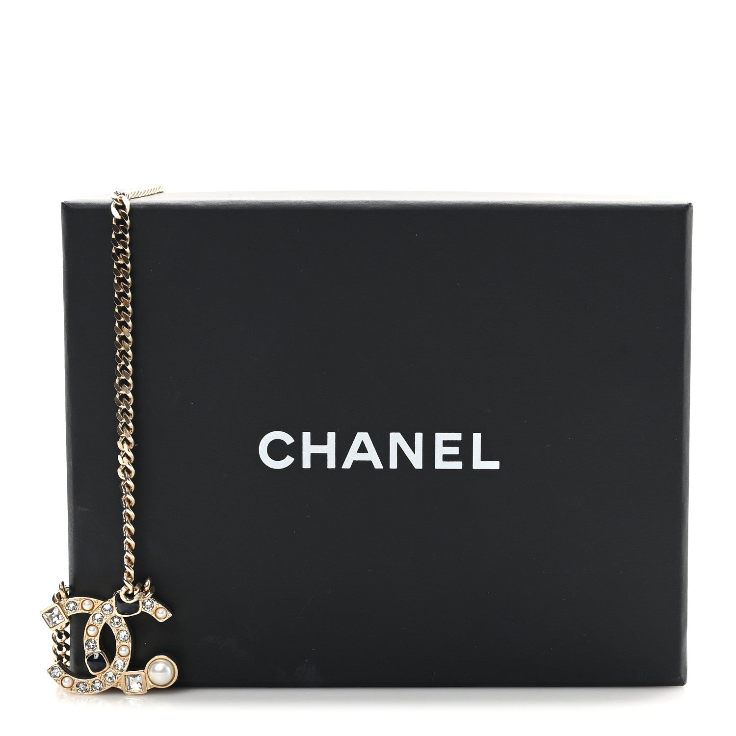 Chanel Crystal Pearl Resin CC Chain Necklace Gold Pearly White Black 5 of 5