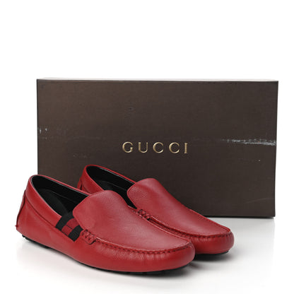Gucci Calfskin Web Mens Driver Loafers 7 Red 10 of 10