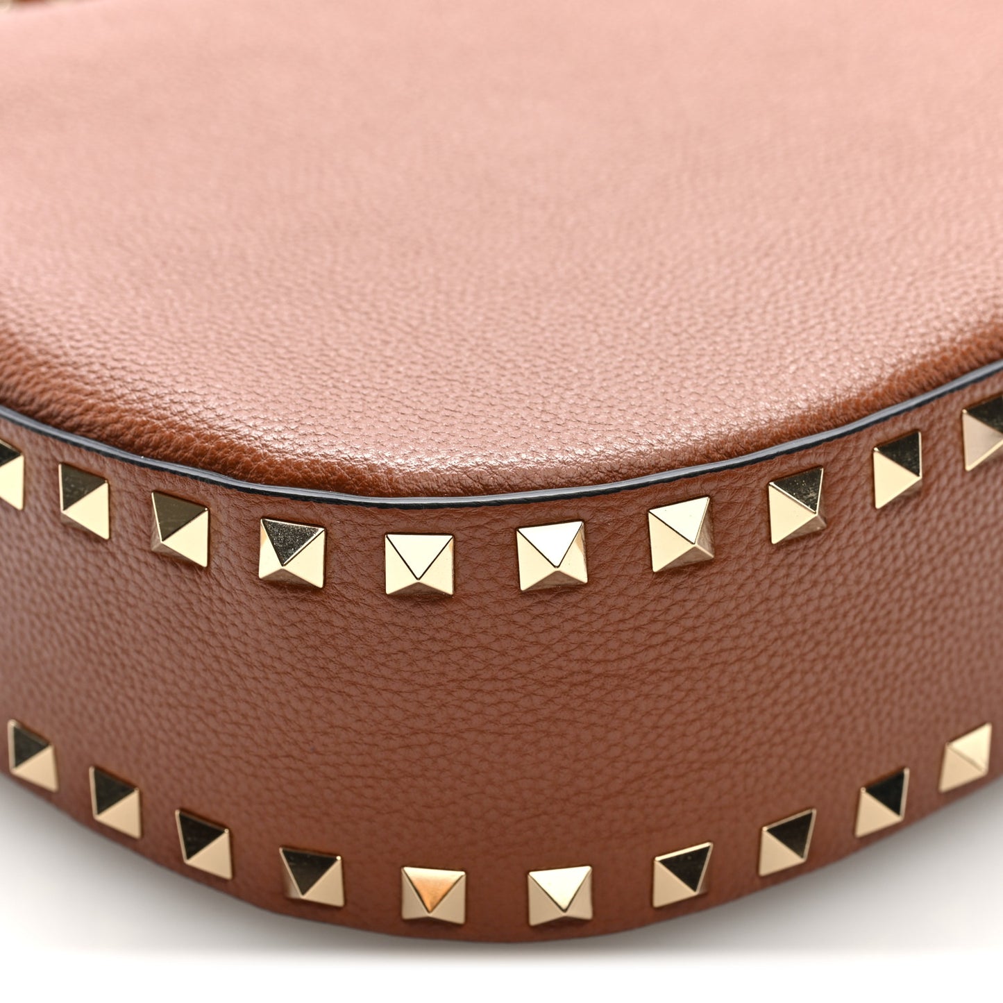 Grained Calfskin Rockstud Hobo Bag Tan
