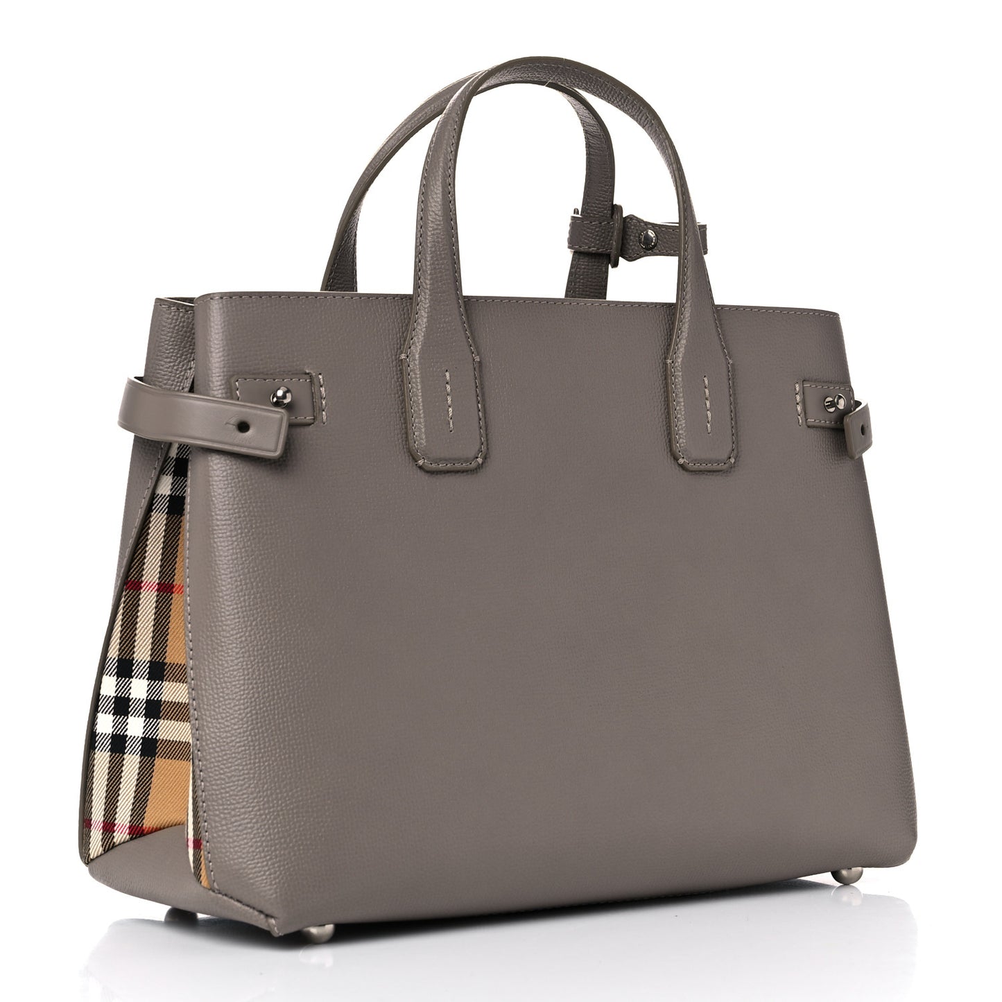 Derby Calfskin House Check Medium Banner Tote Thistle Grey