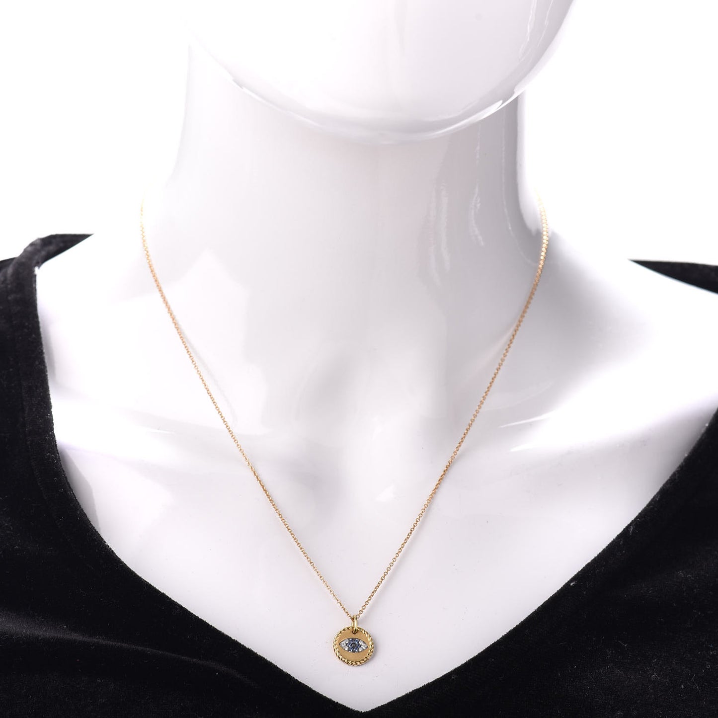 18K Yellow Gold Blue Sapphire Diamond Evil Eye Necklace