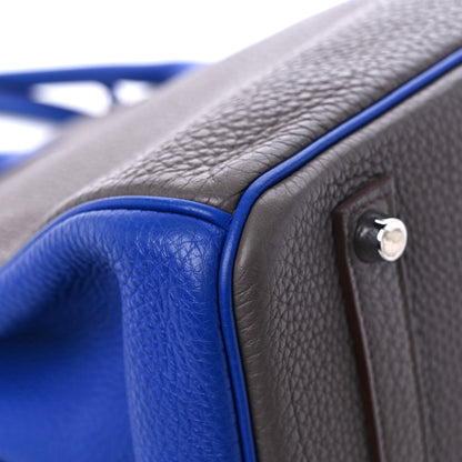 Hermes Togo Bi Color Horseshoe Birkin 35 Etain Bleu Electrique 10 of 15