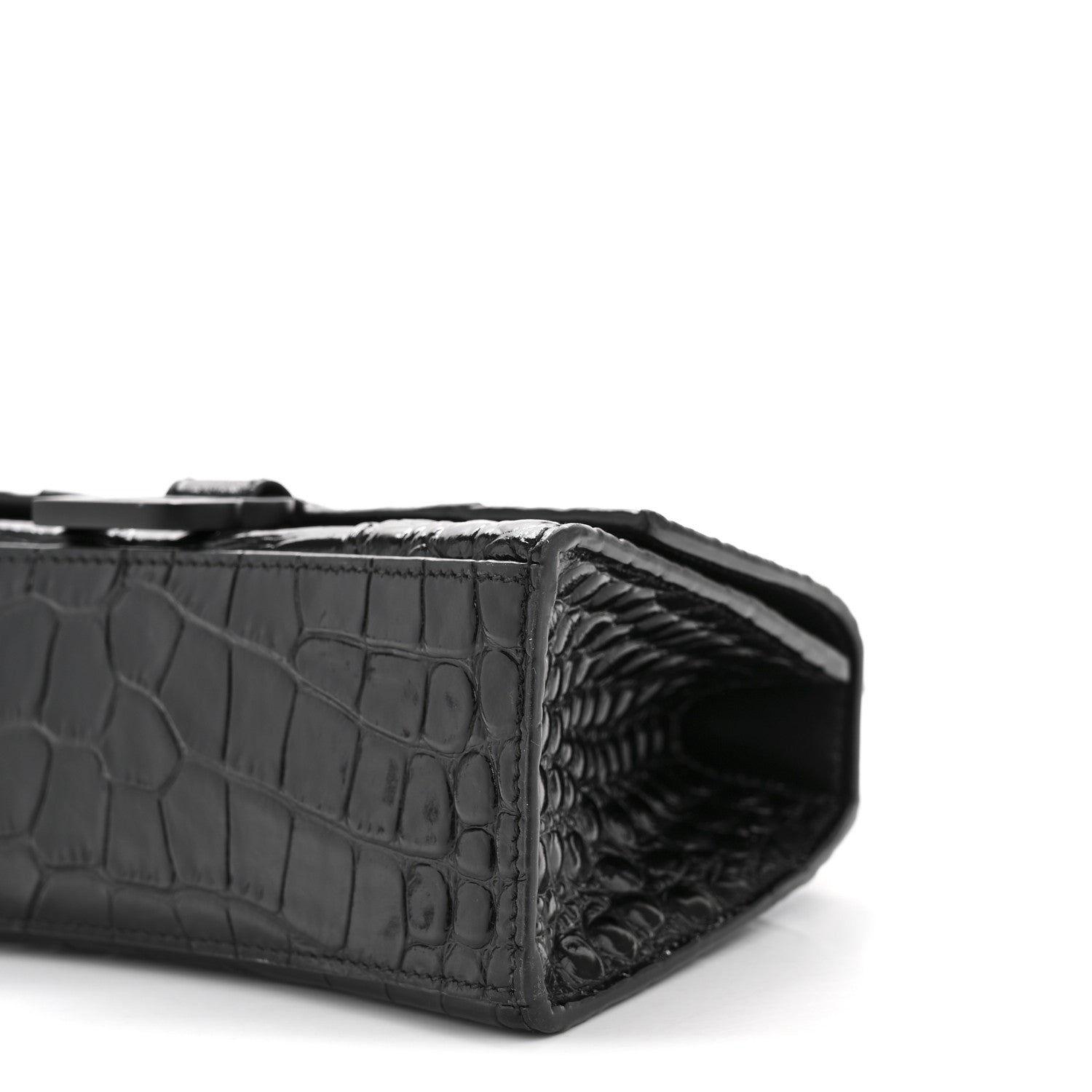 Balenciaga Shiny Calfskin Monochrome Crocodile Embossed Hourglass Top Handle Bag XS Black 10 of 15