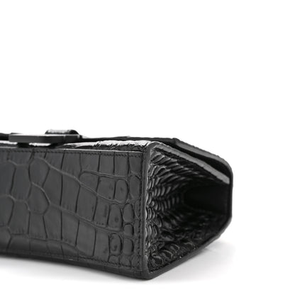 Balenciaga Shiny Calfskin Monochrome Crocodile Embossed Hourglass Top Handle Bag XS Black 10 of 15