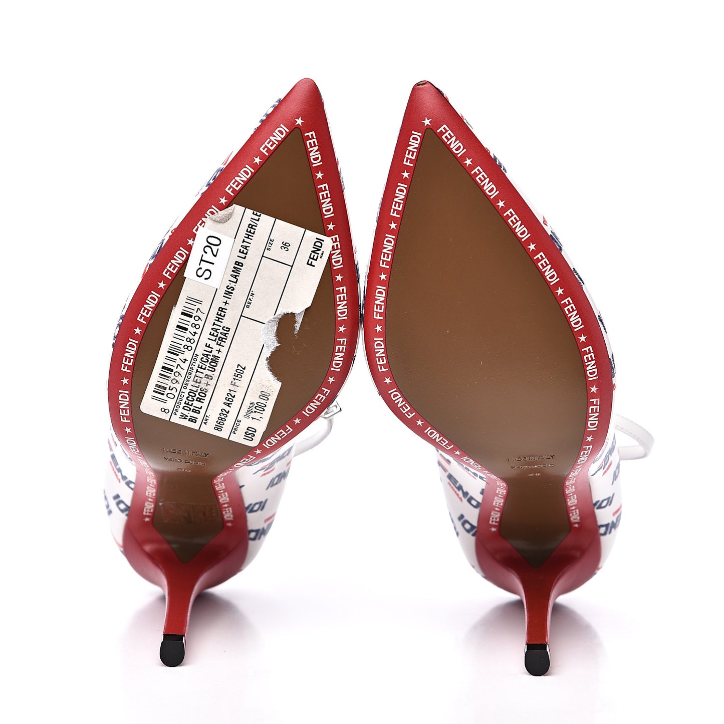 X FILA Vitello Mania Logo Print High Heel Pumps 36 White Blue Red Fragola