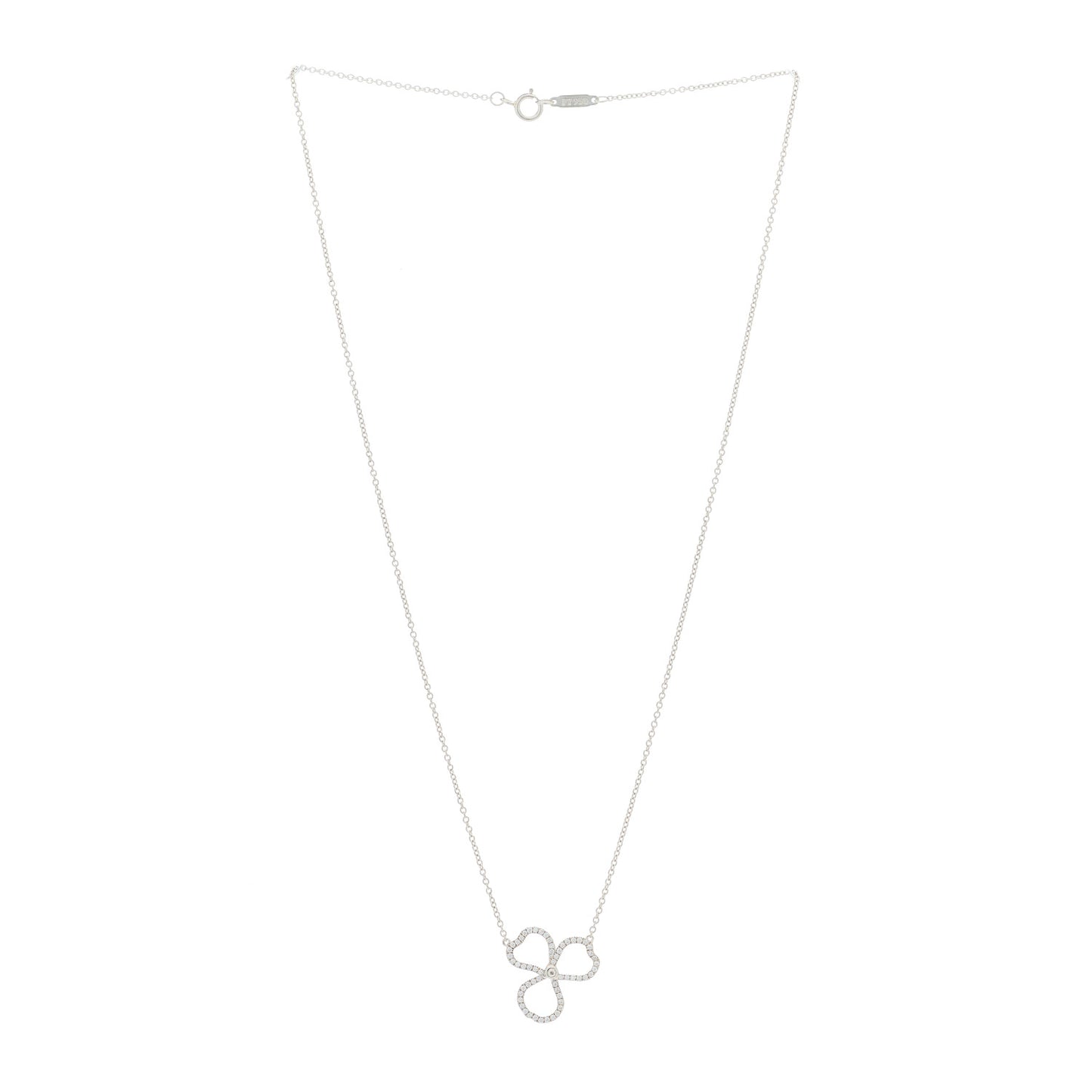 Platinum Diamond Small Paper Flowers Pendant Necklace