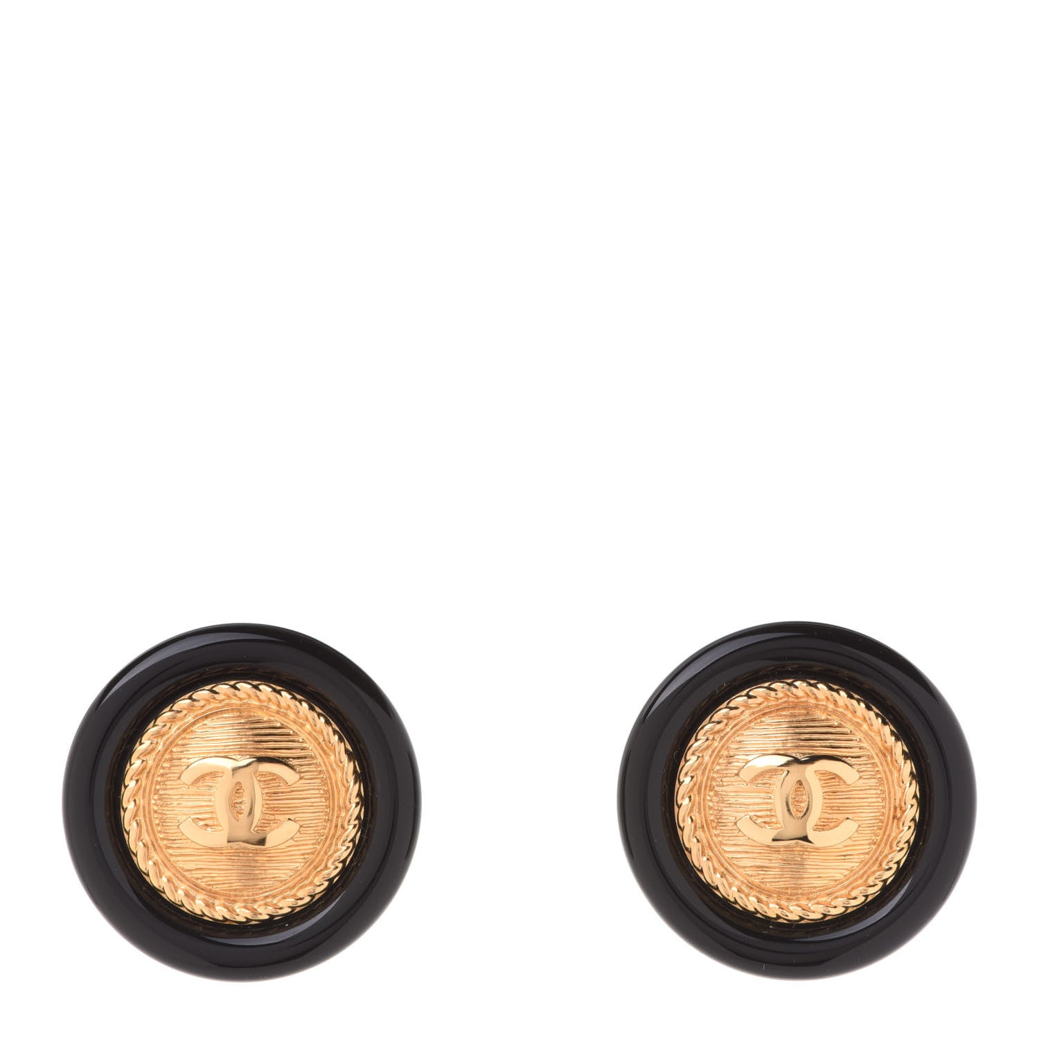 Chanel Round Earrings Gold Black 1 of 5