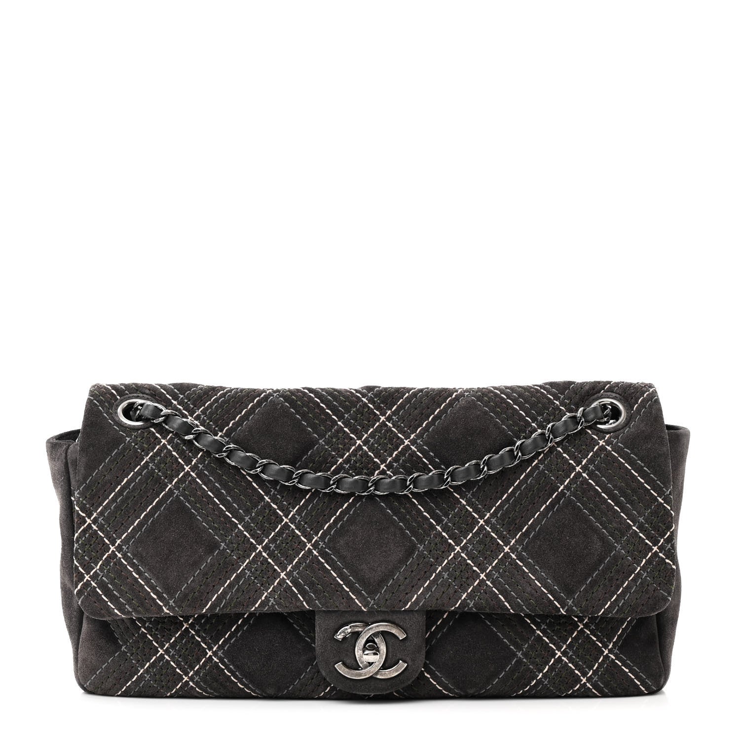Chanel Suede Stitched Jumbo Saltire Single Flap Grey 1 of 11