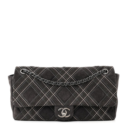 Chanel Suede Stitched Jumbo Saltire Single Flap Grey 1 of 11