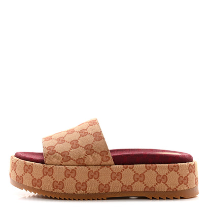 Gucci Canvas GG Monogram Angelina Platform Slide Sandals 37 Beige Ruggine 1 of 9