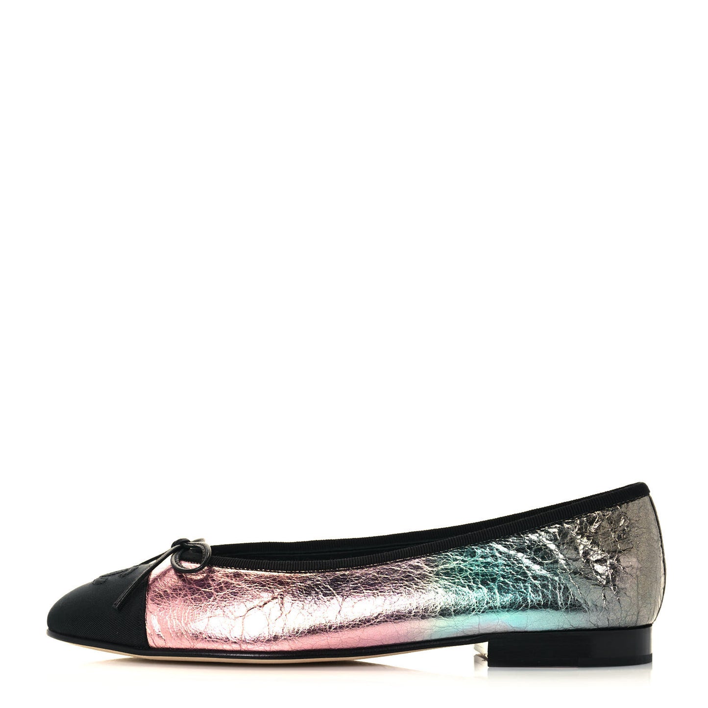 Laminated Calfskin Grosgrain Cap Toe CC Ballerina Flats 38 Multicolor Black