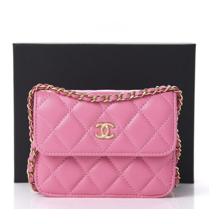 Chanel Lambskin Quilted Pearl Crush Clutch With Chain Pink 14 of 14