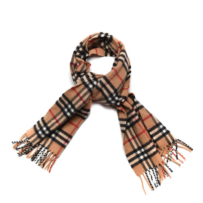 Burberry Cashmere Wool Nova Check Fringe Scarf Camel 1 of 4