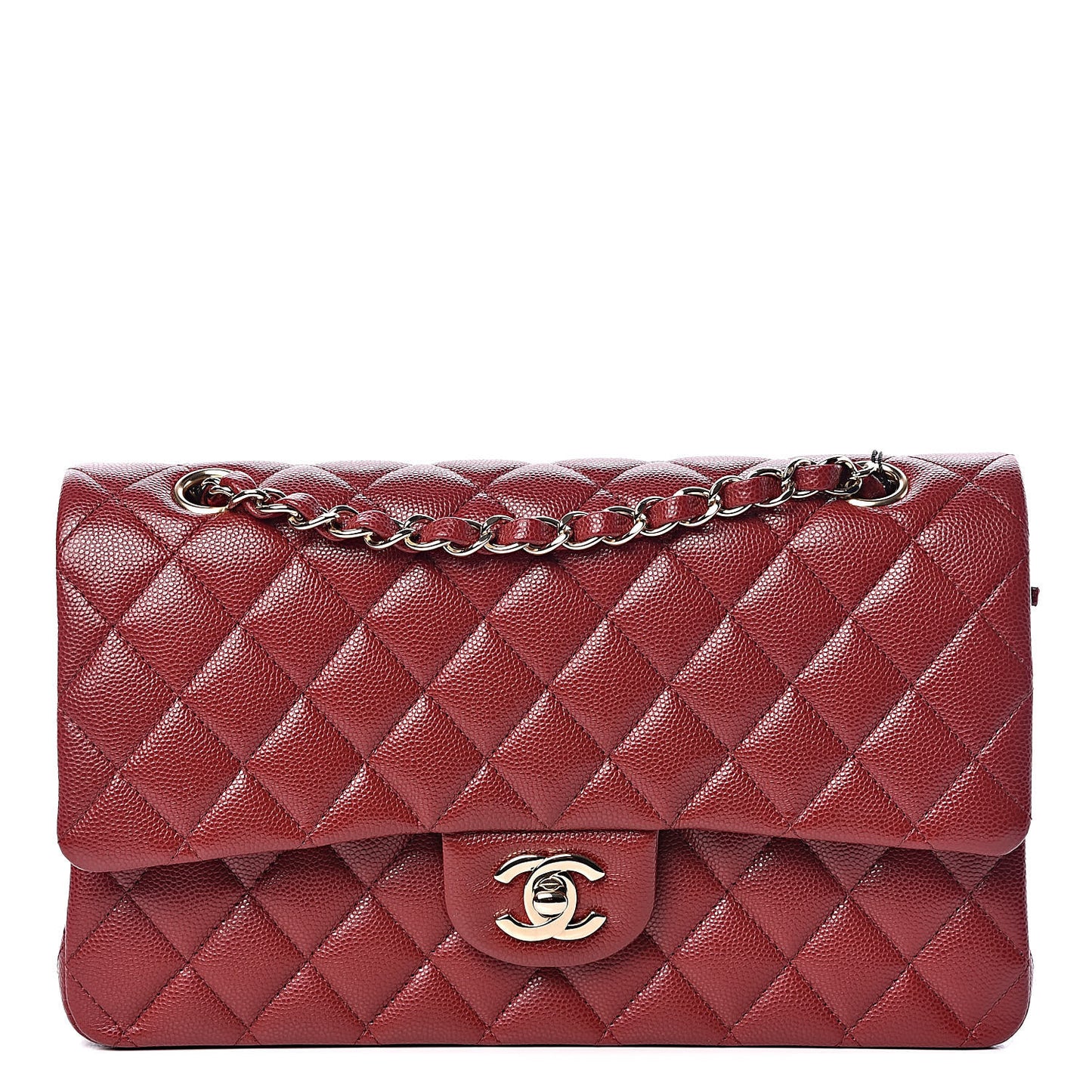 Caviar Quilted Medium Double Flap Dark Red