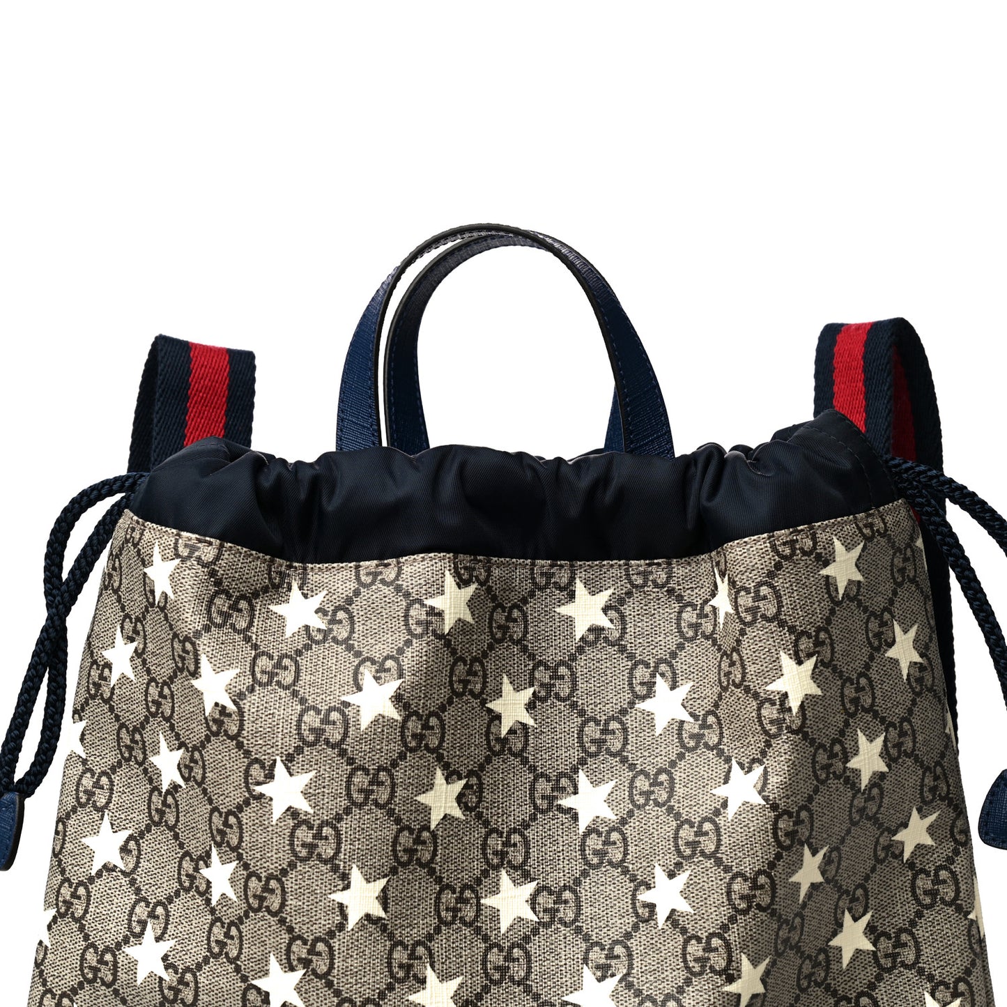 Soft GG Supreme Monogram Stars Childrens Drawstring Backpack Beige Ebony Yellow Royal
