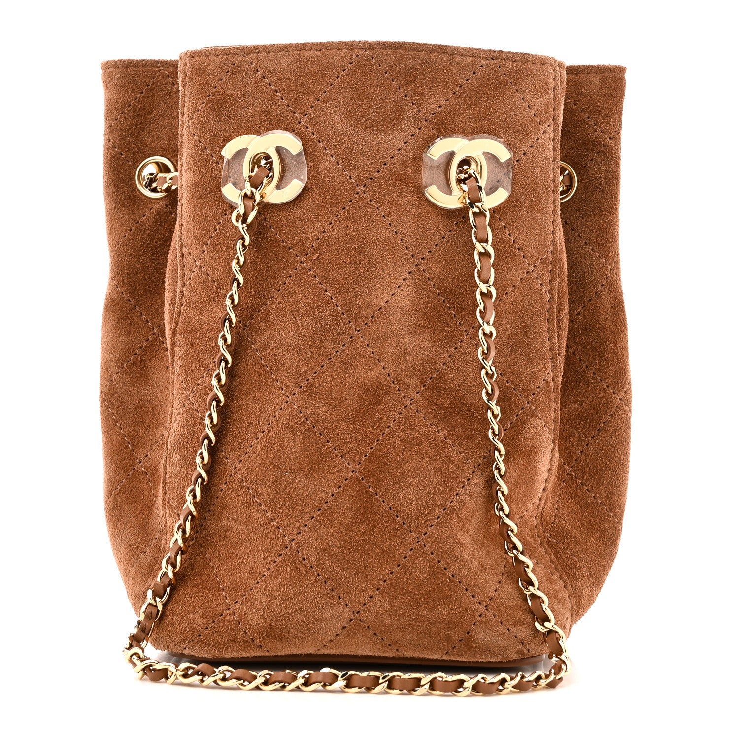 Chanel Suede Quilted Bucket Bag With Chain Camel 1 of 11