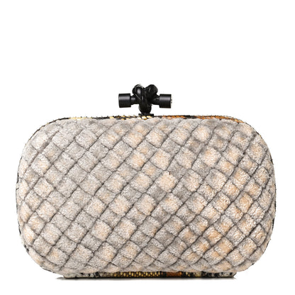 Bottega Veneta Velvet Intreccio Snakeskin Knot Clutch Grey Beige 1 of 9