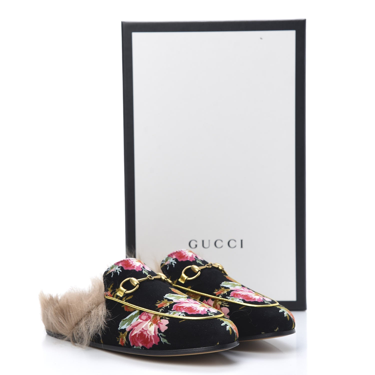 Gucci Velvet Fur Floral Womens Princetown Slippers 35.5 Black 8 of 8