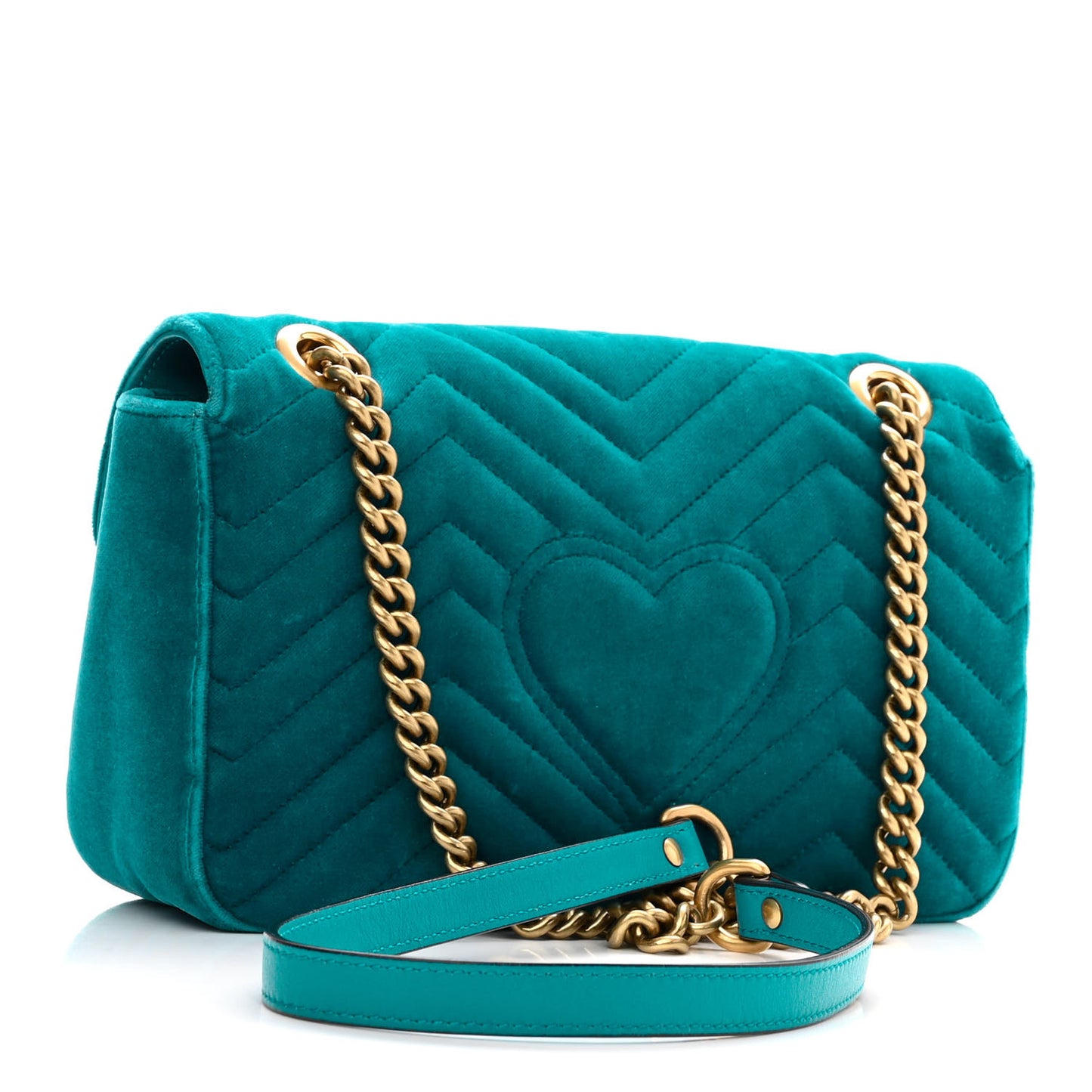 Velvet Matelasse Small GG Marmont Shoulder Bag Pavone Cyan