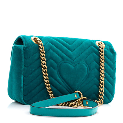 Gucci Velvet Matelasse Small GG Marmont Shoulder Bag Pavone Cyan 3 of 10