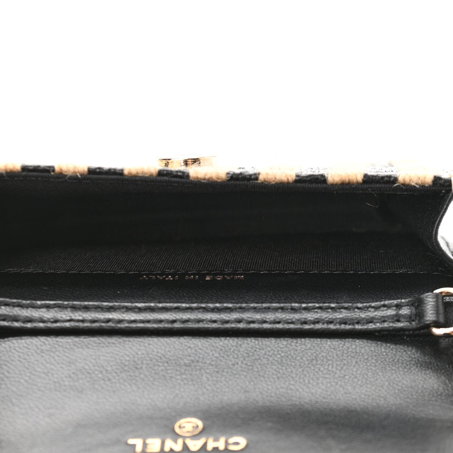 Raffia Jute Striped Belt Bag Black Beige