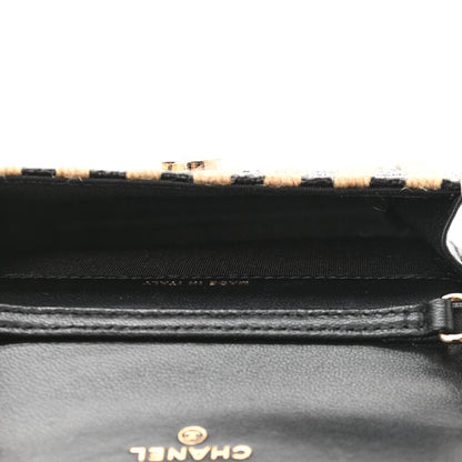 Chanel Raffia Jute Striped Belt Bag Black Beige 4 of 10