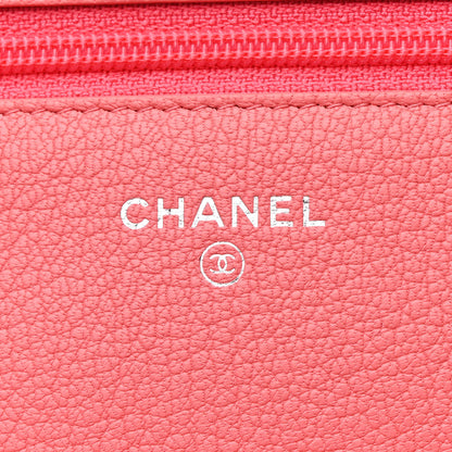 Chanel Grained Calfskin Clover CC Wallet On Chain WOC Pink 6 of 12