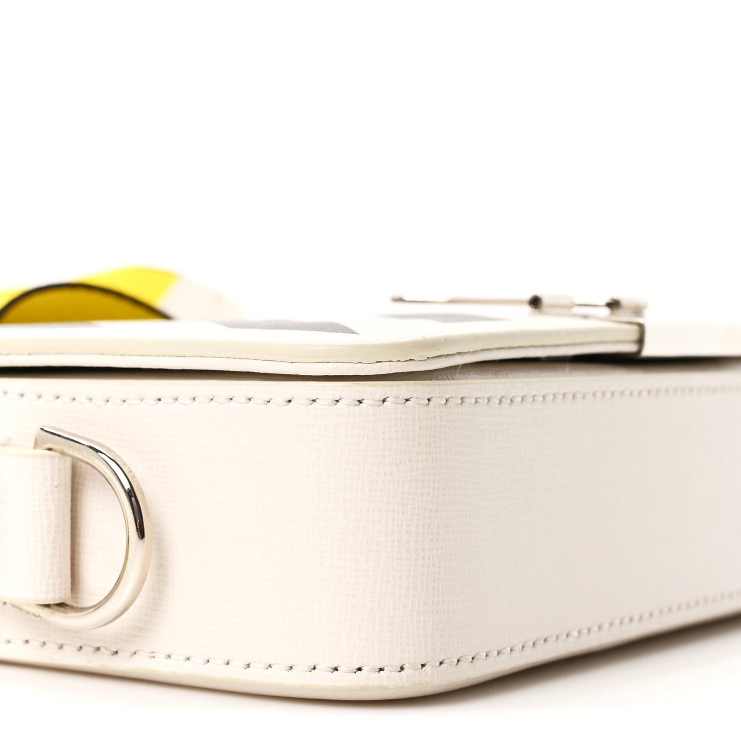 Saffiano Striped Mini Diag Binder Clip Bag White Black Yellow