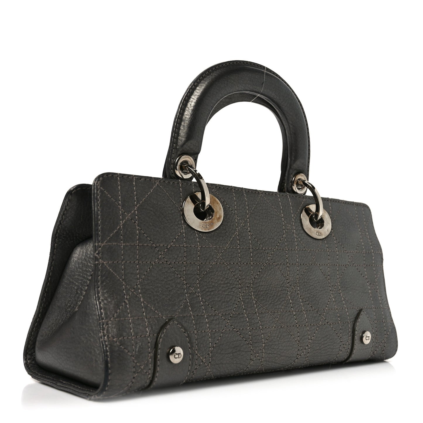 Metallic Calfskin Cannage Stitched Small East West Lady Dior Bronze