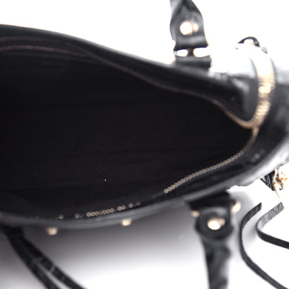Balenciaga Calfskin Crocodile Embossed Classic SIlver Hardware Mini City Black 6 of 10