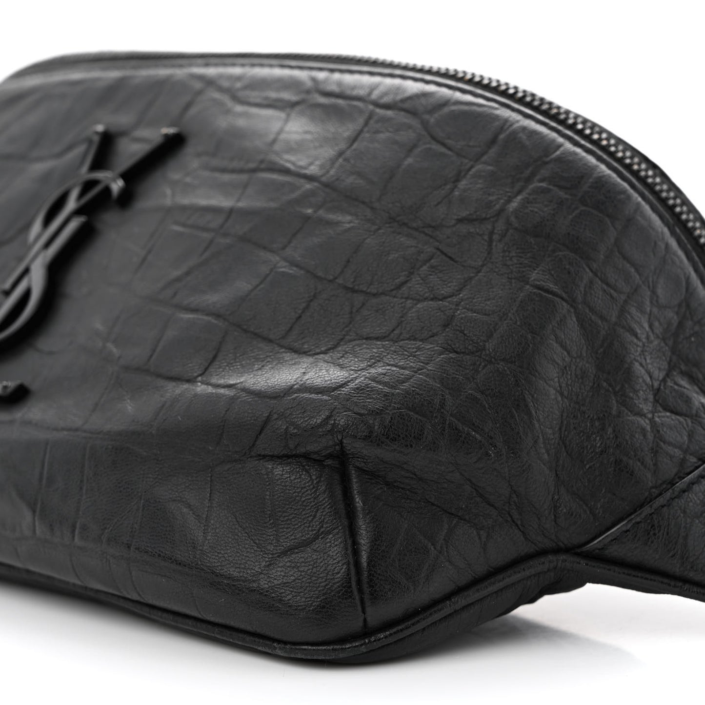 Calfskin Crocodile Embossed Monogram Belt Bag Black