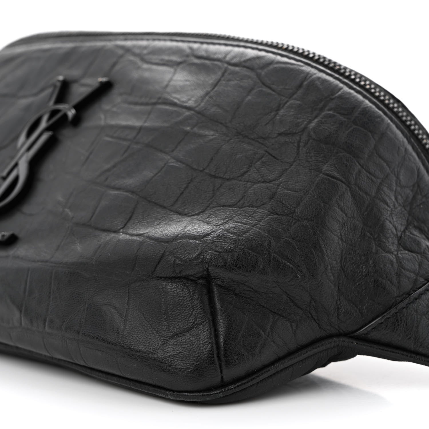 Saint Laurent Calfskin Crocodile Embossed Monogram Belt Bag Black 10 of 11